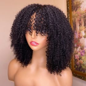 Kinky Curly Human Hair Wigs With Bangs (Option: 180Density-14inch)