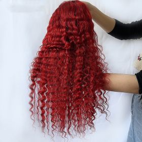 Red Deep Wave Human Hair Wig Real Headgear (Option: Tshaped head cover150-22inch)