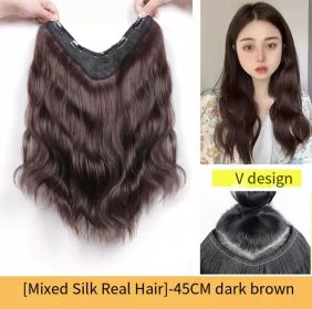 Women's Curly Long Wig Piece Is Fluffy And Invisible (Option: 45cm dark brown)