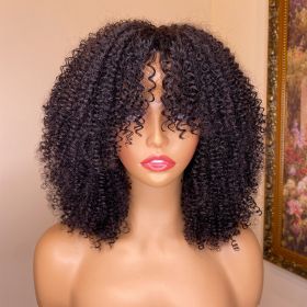 Kinky Curly Human Hair Wigs With Bangs (Option: 150Density-22inch)