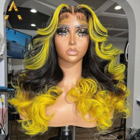 Gradient Orange Yellow Blue And Green Real Hair Headgear (Option: Yellow-30inch)